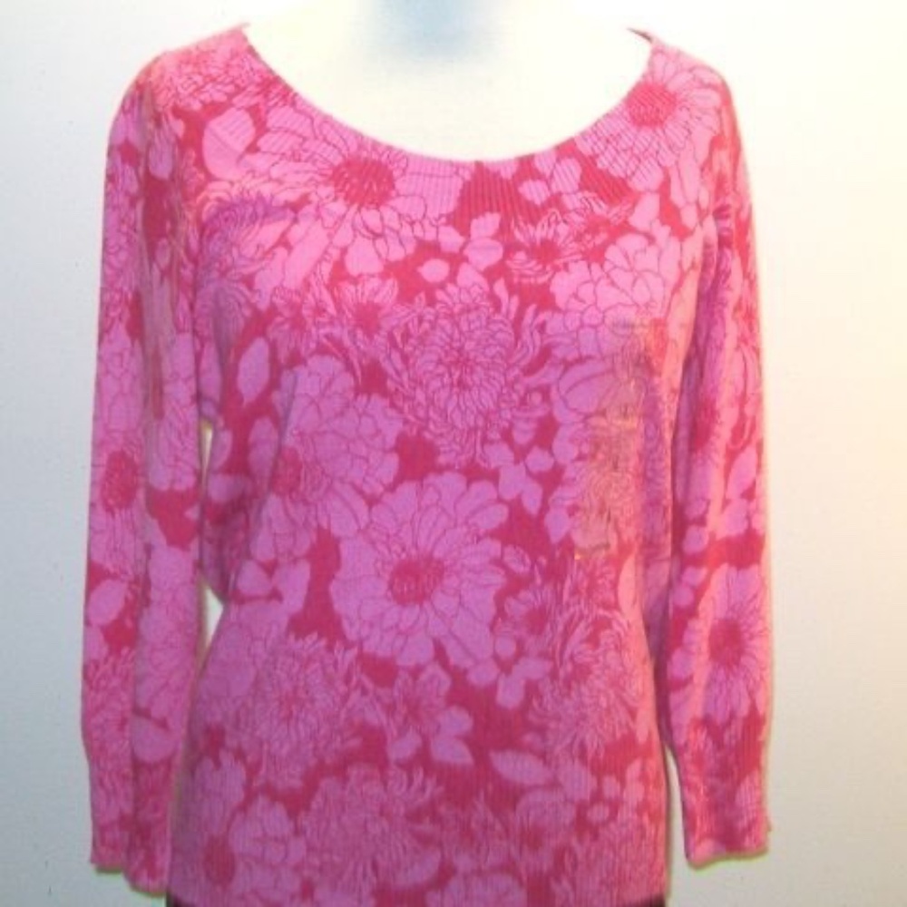 Vintage Womens Pink Fuschia Sweater Wool Blend Scoop Neck Top Size Large